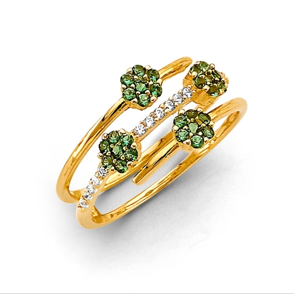 14KT Gold Flower Green CZ Ring